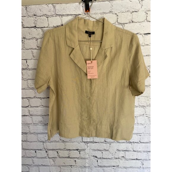 NWT Quince Short Sleeved Light Khaki 100% Linen Relaxed Fit Shirt M - Picture 2 of 5